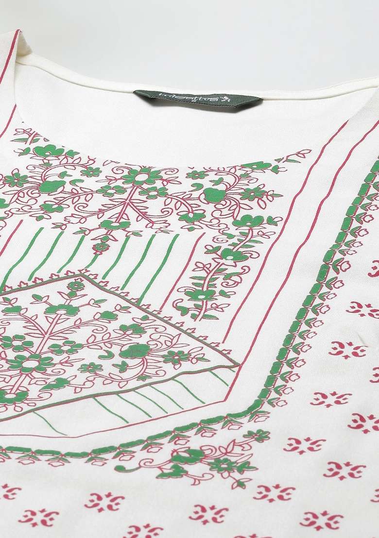 Green Printed Cotton Straight Kurta Set - Indya