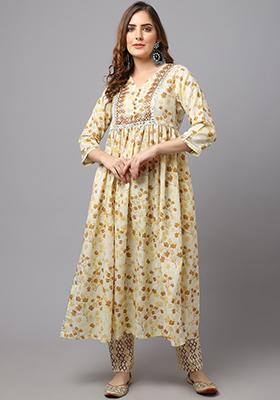 Green Printed Cotton Kurta Set