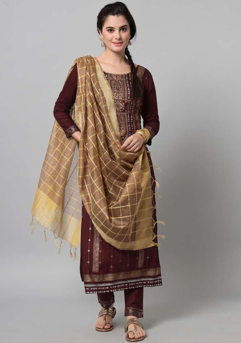 Green Embroidered Viscose Straight Kurta Set - Indya