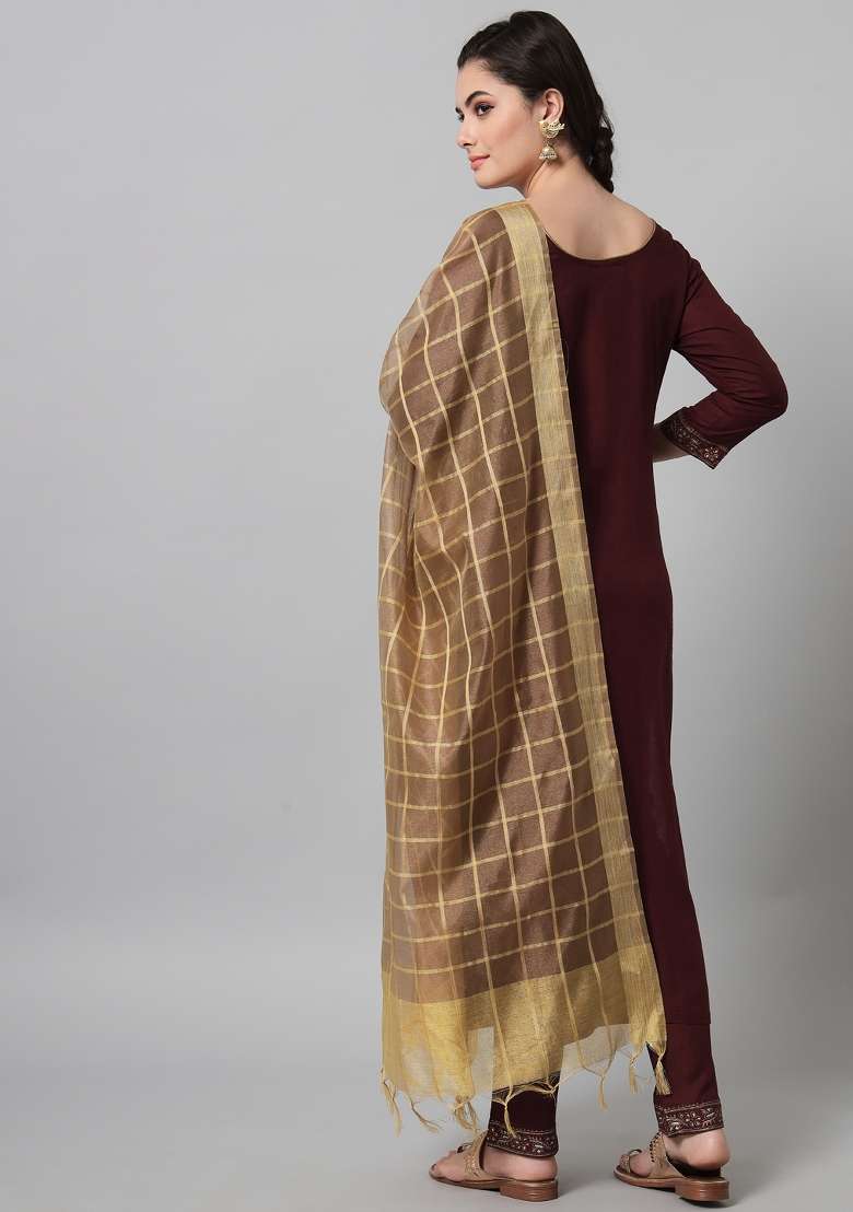 Green Embroidered Viscose Straight Kurta Set - Indya