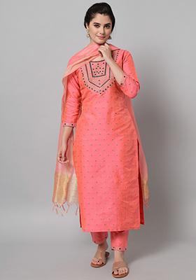 Green Embroidered Poly Cotton Kurta Set