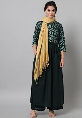 Green Printed Cotton Kurta Set