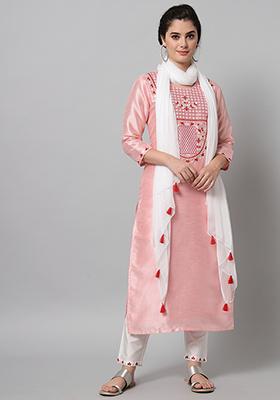 Green Embroidered Poly Cotton Kurta Set