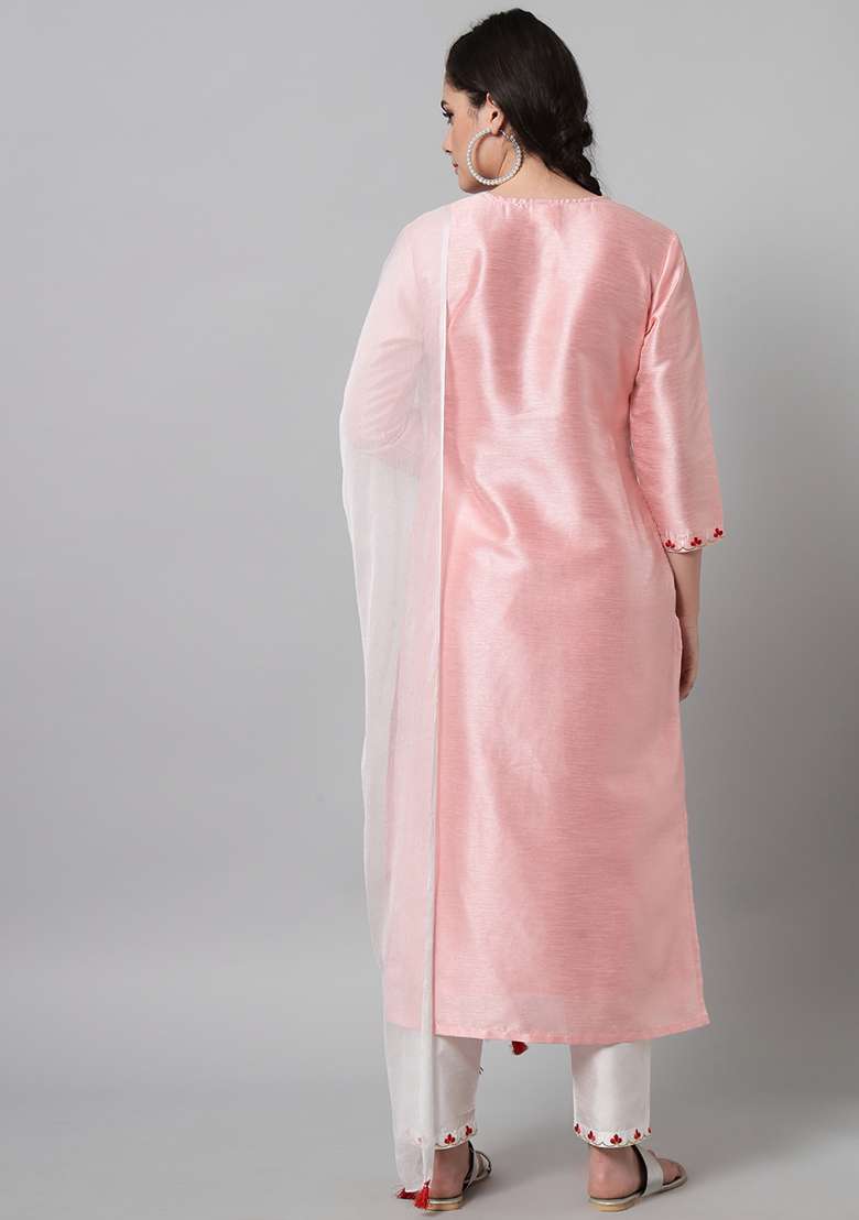 Green Embroidered Cotton Straight Kurta Set - Indya