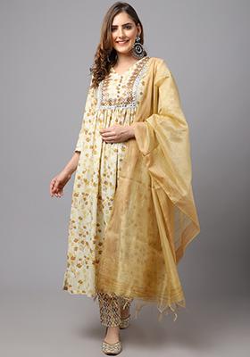 Green Hand Block Print Cotton Kurta Set