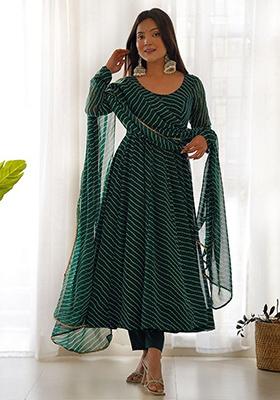 Green Printed Georgette Anarkali Set
