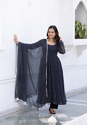 Black Printed Georgette Anarkali Set