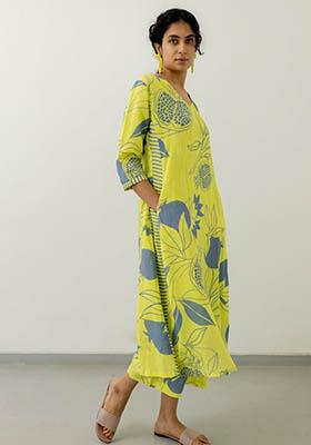 Lime Green Printed Rayon Coord Set