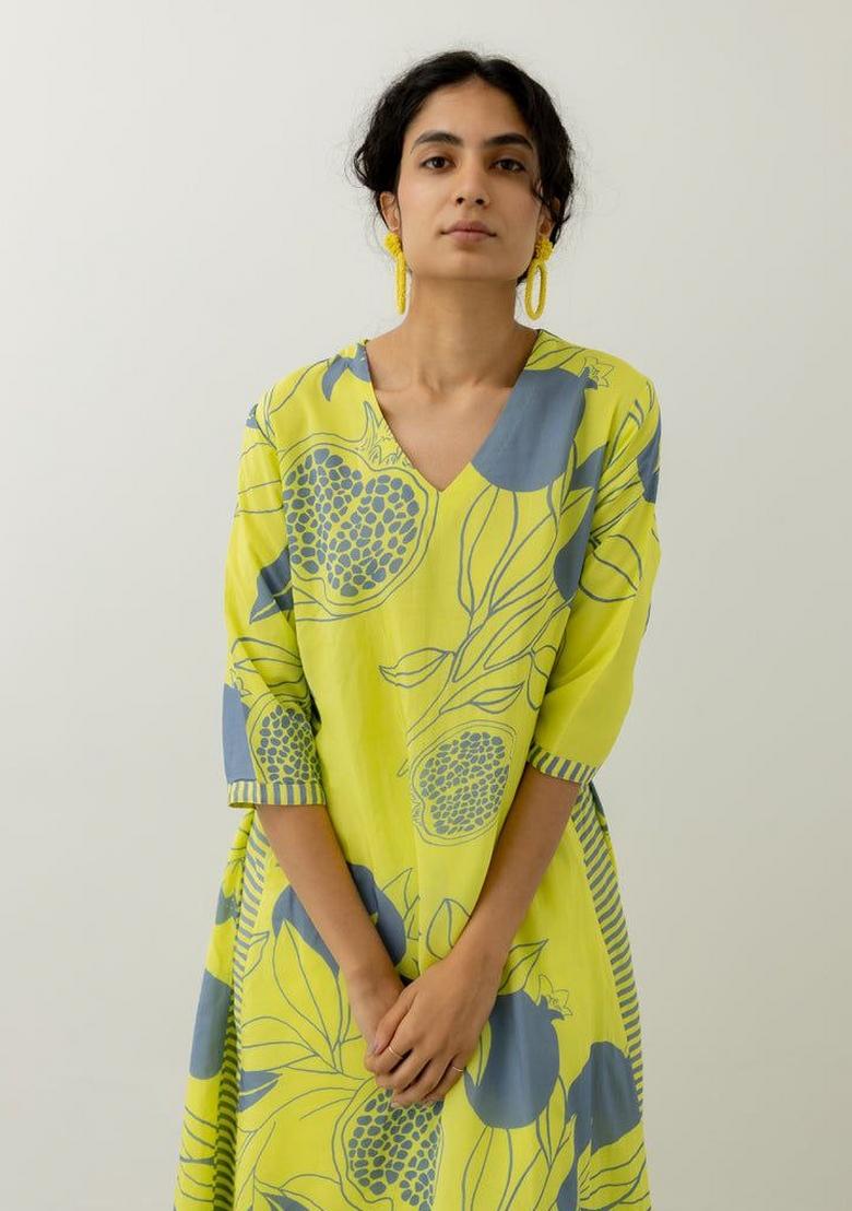 Lime Green Printed Rayon Coord Set - Indya