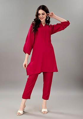 Rani Pink Solid Rayon Kurta Set