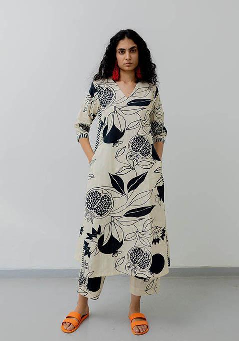 White Printed Rayon Coord Set