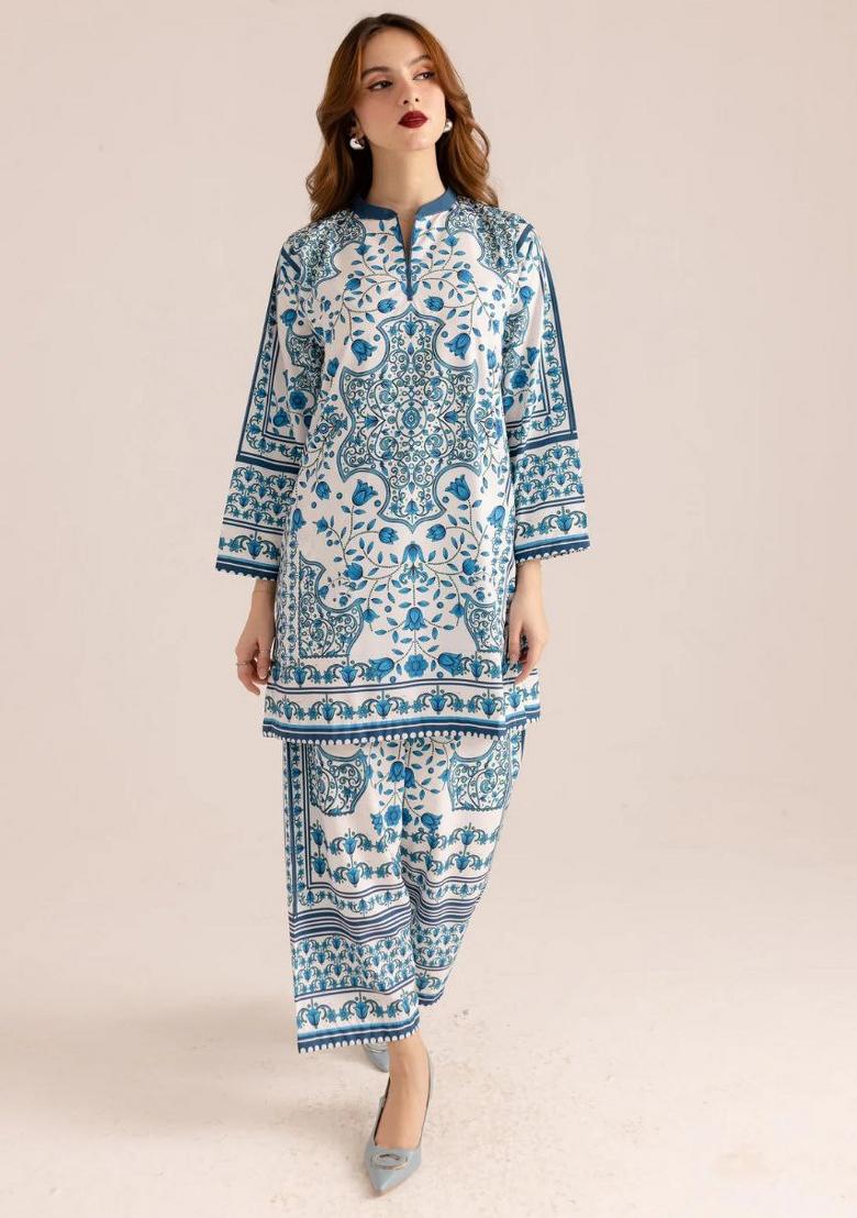 Blue Printed Rayon Coord Set - Indya