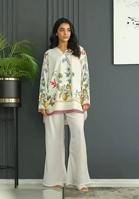 White Printed Rayon Coord Set