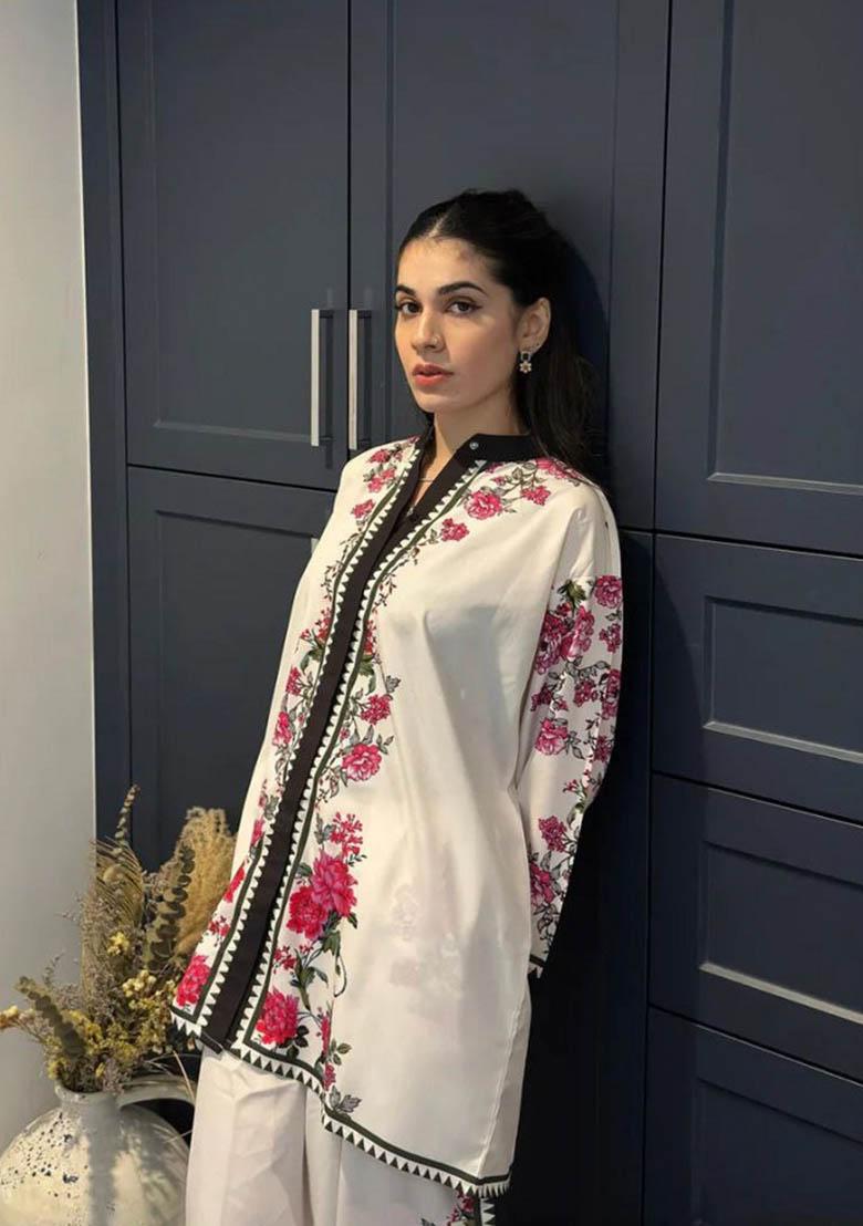 White Printed Rayon Coord Set