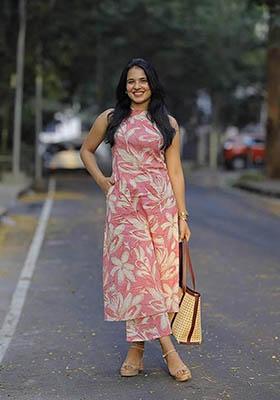 Pink Printed Rayon Kurta Set