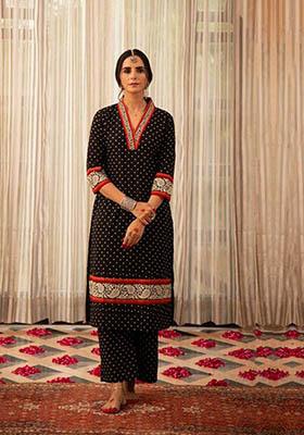 Black Printed Rayon Kurta Set