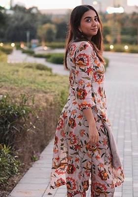 Beige Printed Rayon Kurta Set