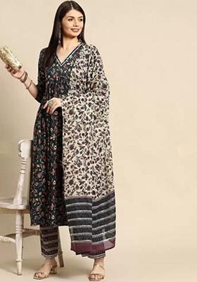 Green Printed Rayon Kurta Set
