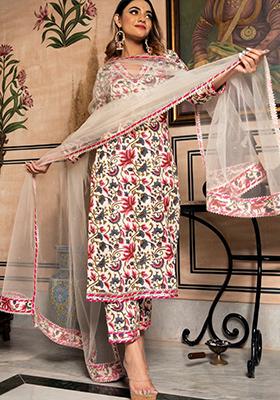 White Printed Rayon Kurta Set