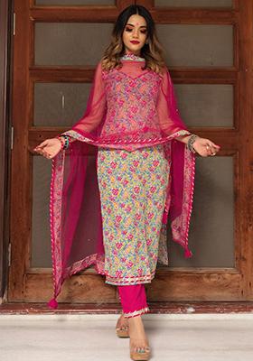 Pink Printed Rayon Kurta Set