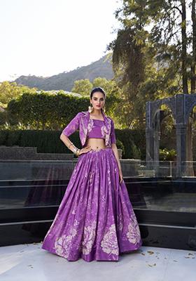 Purple Floral Print  Tussar Silk Lehenga Set