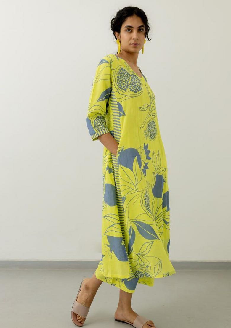 Lime Green Printed Rayon Salwar Kameez