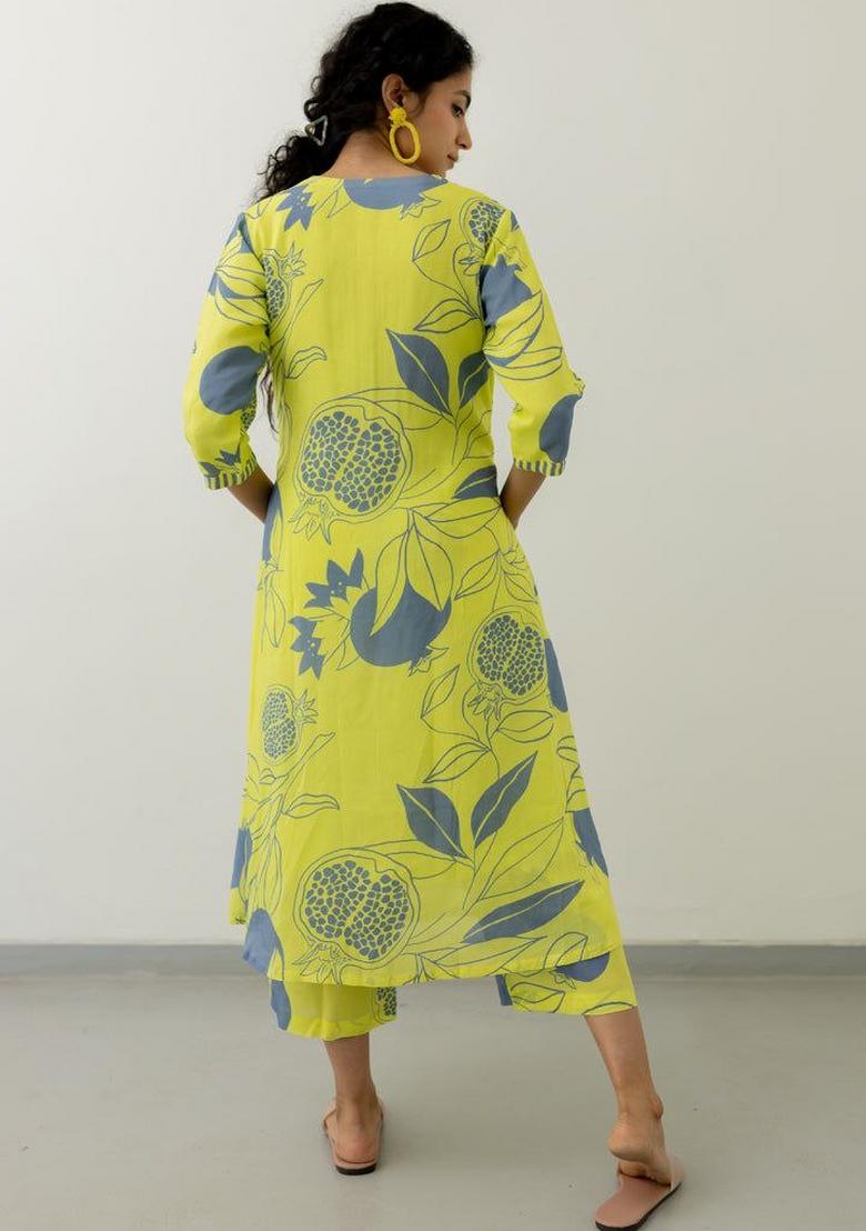 Lime Green Printed Rayon Salwar Kameez
