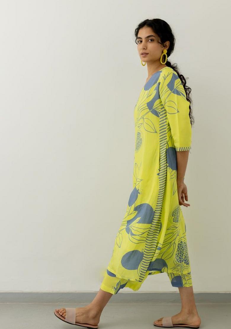 Lime Green Printed Rayon Salwar Kameez