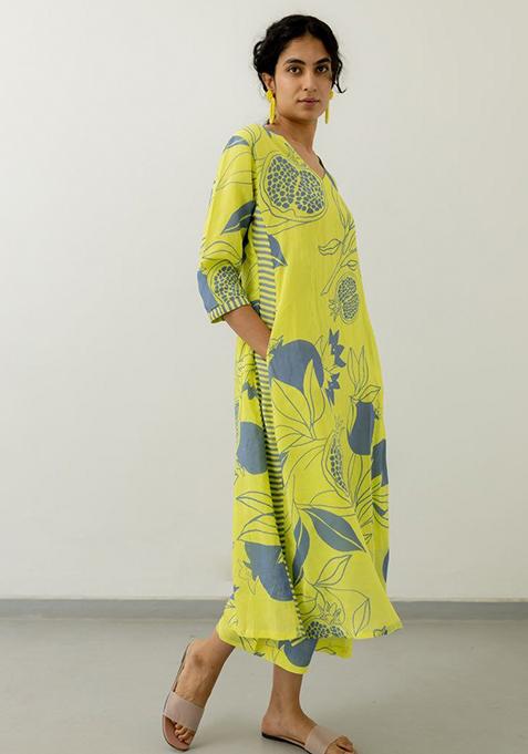 Lime Green Printed Rayon Salwar Kameez