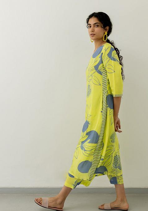 Lime Green Printed Rayon Salwar Kameez