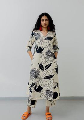 White Printed Rayon Salwar Kameez