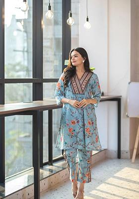 Blue Printed Rayon Salwar Kameez
