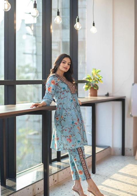 Blue Printed Rayon Salwar Kameez