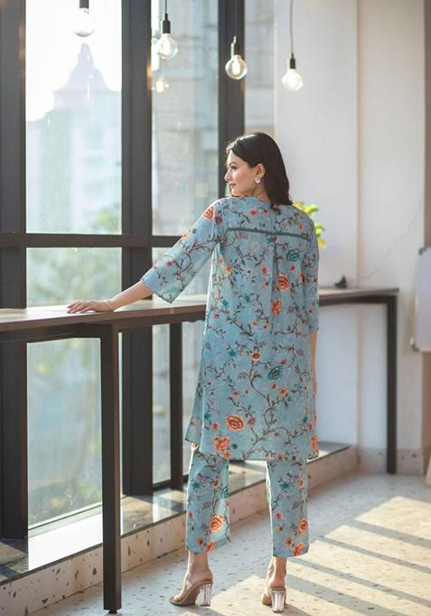 Blue Printed Rayon Salwar Kameez