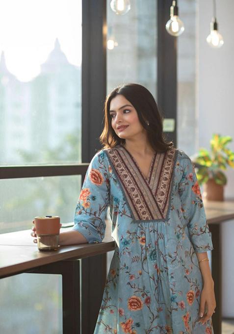 Blue Printed Rayon Salwar Kameez