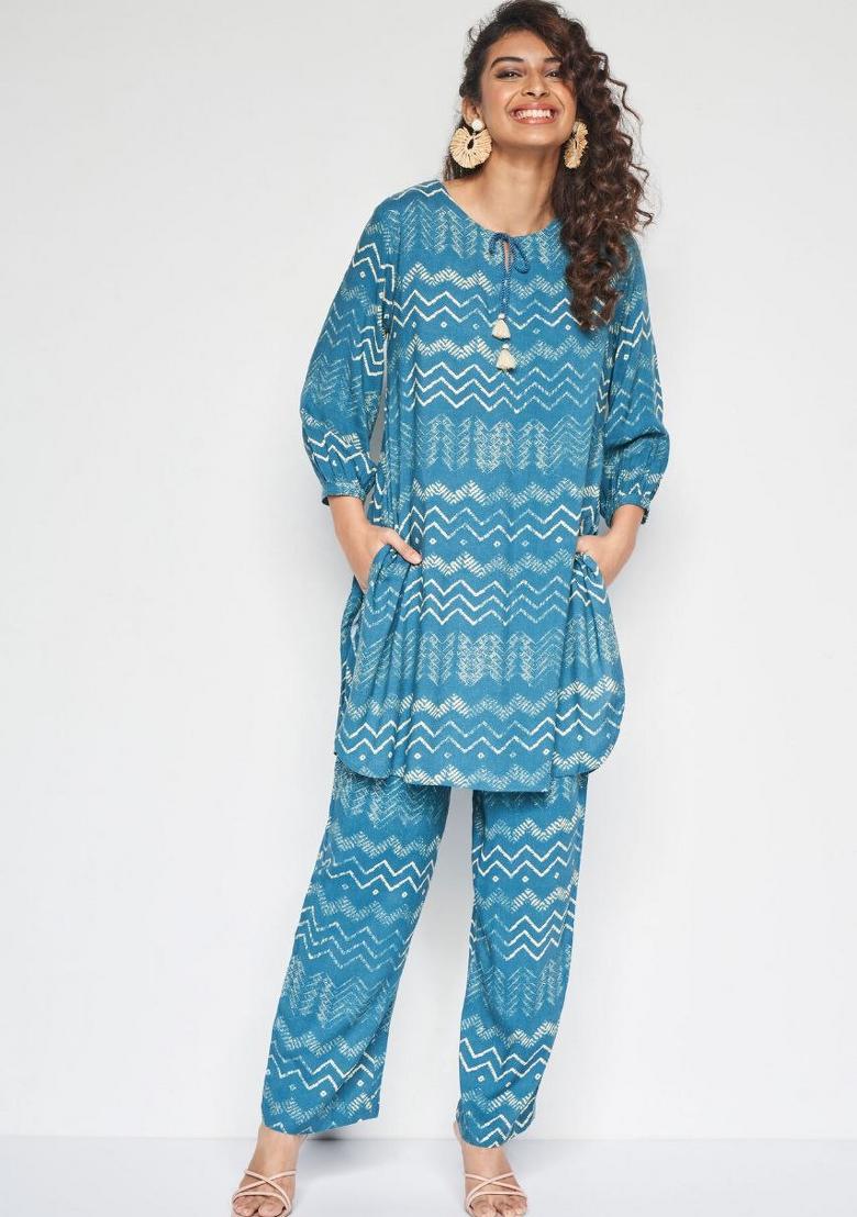 Blue Printed Rayon Salwar Kameez