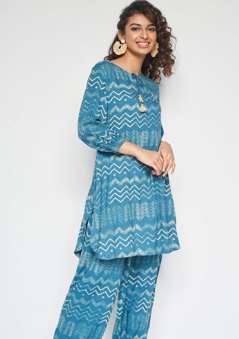 Blue Printed Rayon Salwar Kameez