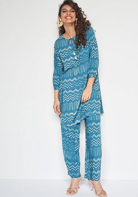 Blue Printed Rayon Salwar Kameez