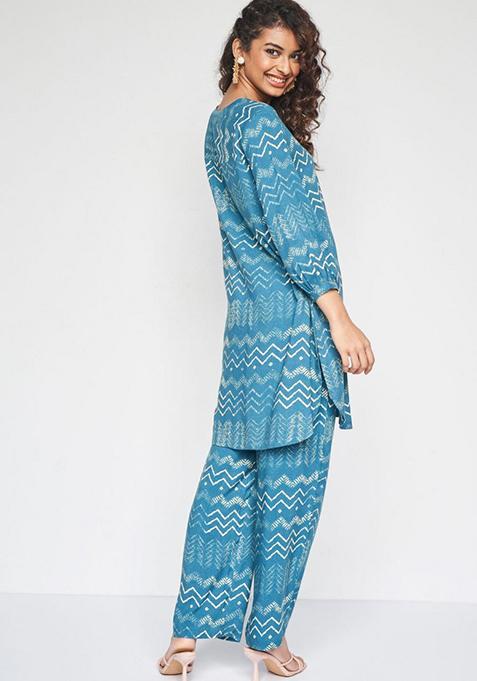 Blue Printed Rayon Salwar Kameez