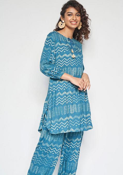 Blue Printed Rayon Salwar Kameez