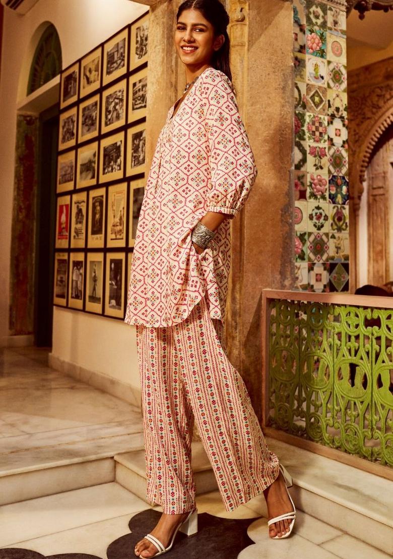 Peach Printed Rayon Salwar Kameez