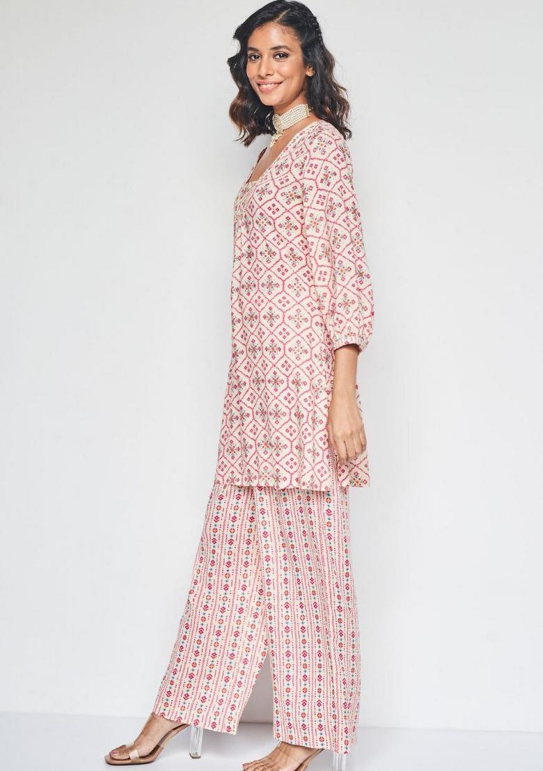 Peach Printed Rayon Salwar Kameez