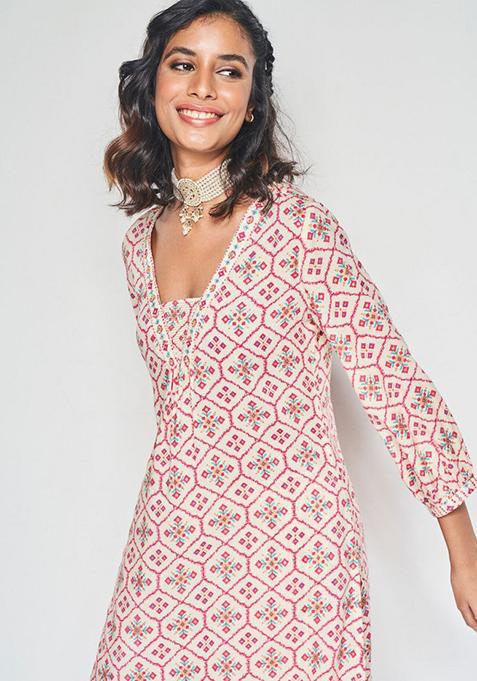 Peach Printed Rayon Salwar Kameez