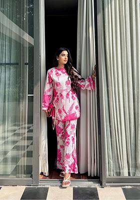 Pink Printed Rayon Salwar Kameez