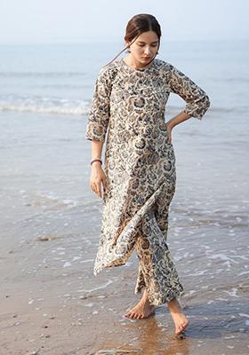 White Printed Rayon Salwar Kameez