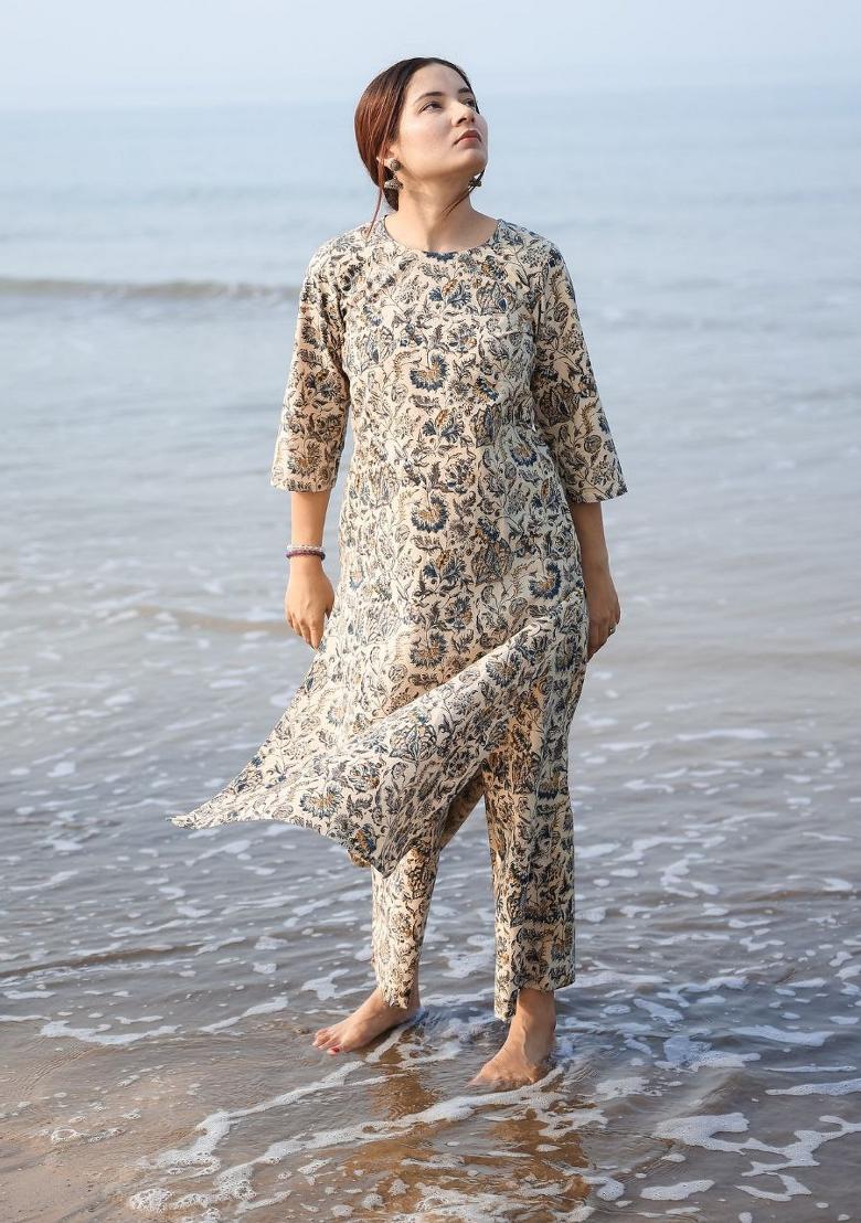 White Printed Rayon Salwar Kameez