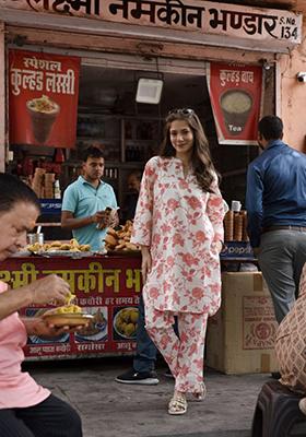 Peach Printed Rayon Salwar Kameez