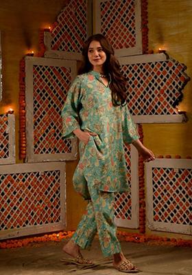 Pista Green Printed Rayon Salwar Kameez