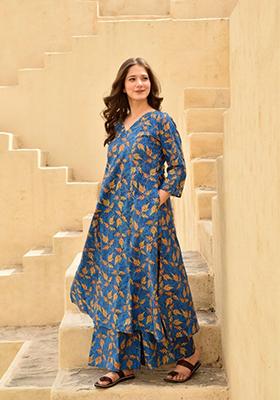 Blue Printed Rayon Salwar Kameez