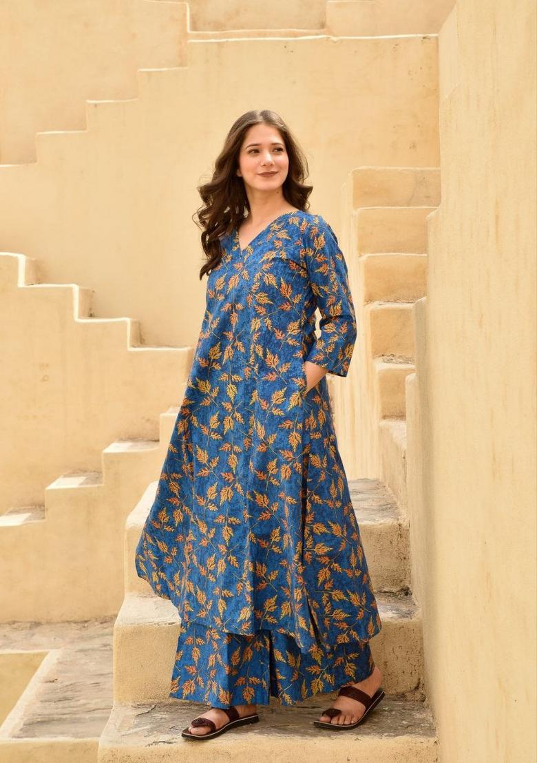 Blue Printed Rayon Salwar Kameez